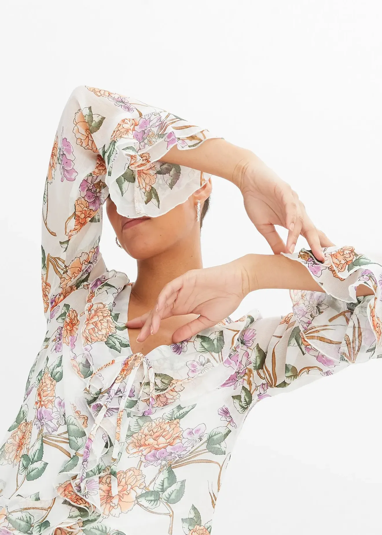 bonprix Blouse en mousseline à volants|Femme Chemisiers