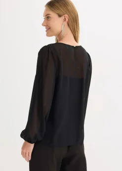 bonprix Blouse en mousseline avec strass sur les épaules|Femme Mode Festive|Chemisiers