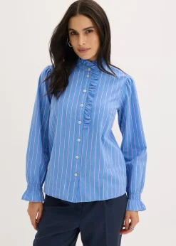 bonprix Blouse en popeline à col volanté|Femme Chemisiers