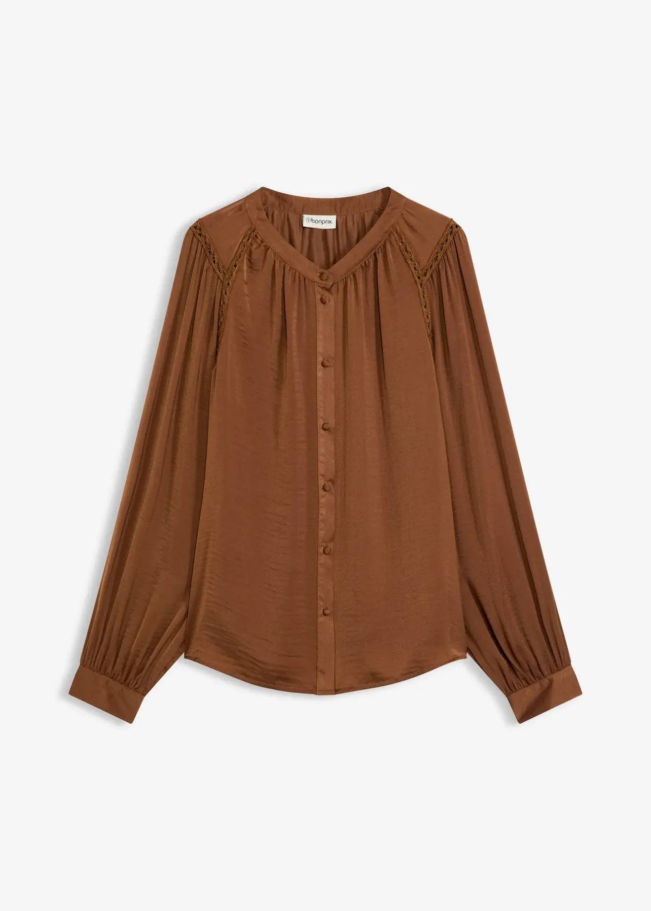 bonprix Blouse en satin avec galons en dentelle|Femme Chemisiers