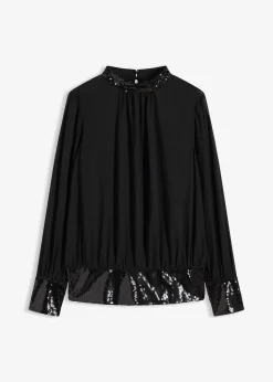 bonprix Blouse en tulle fin avec empiècements à sequins|Femme Mode Festive|Chemisiers