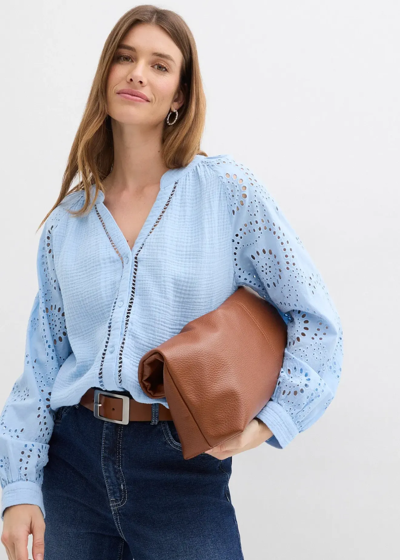 bonprix Blouse longue en gaze de coton légère|Femme Chemisiers