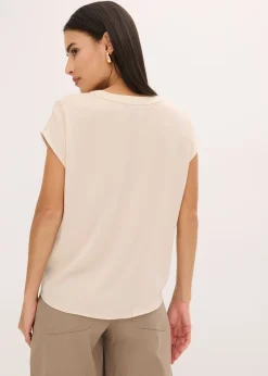 Femme bonprix Chemisiers|Blouse manches courtes ample en satin avec épaules descendues