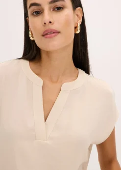 Femme bonprix Chemisiers|Blouse manches courtes ample en satin avec épaules descendues