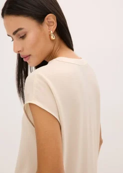 Femme bonprix Chemisiers|Blouse manches courtes ample en satin avec épaules descendues