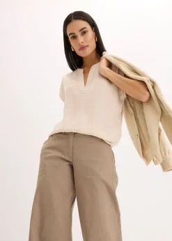 Femme bonprix Chemisiers|Blouse manches courtes ample en satin avec épaules descendues