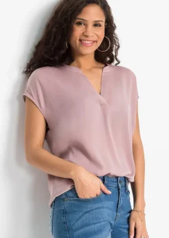 bonprix Blouse manches courtes ample en satin avec épaules descendues|Femme Chemisiers