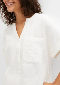 bonprix Blouse manches courtes en gaze de coton|Femme Chemisiers