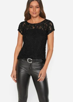 bonprix Blouse manches courtes en dentelle|Femme Chemisiers