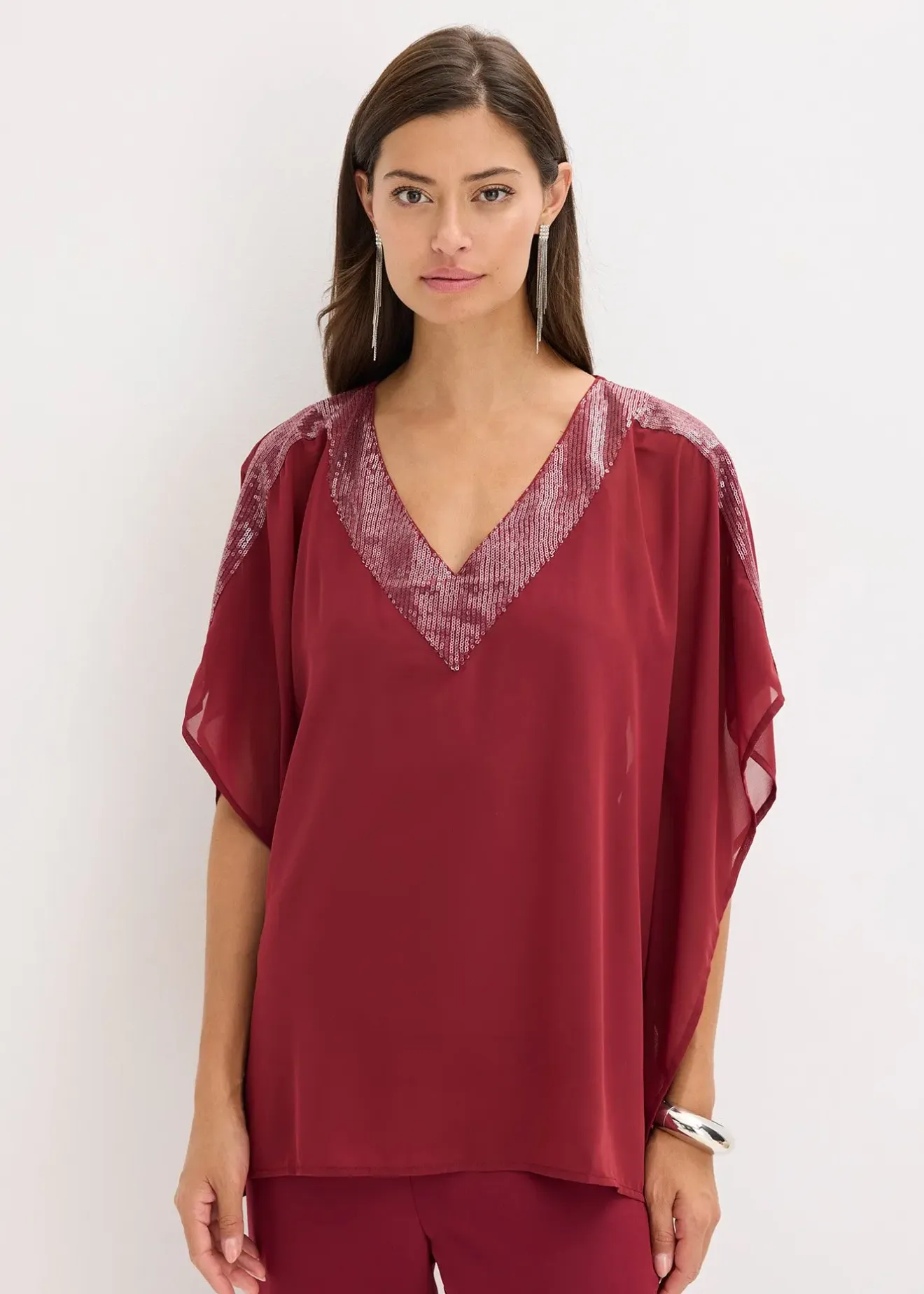 bonprix Blouse oversize à empiècement orné de sequins|Femme Mode Festive|Chemisiers