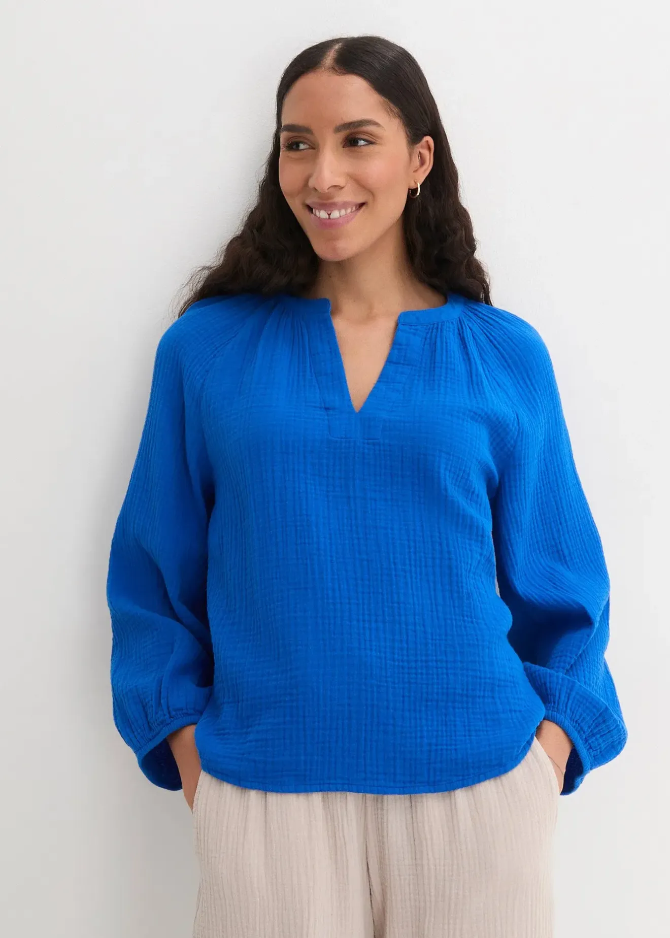 bonprix Blouse oversize en gaze de coton|Femme Chemisiers