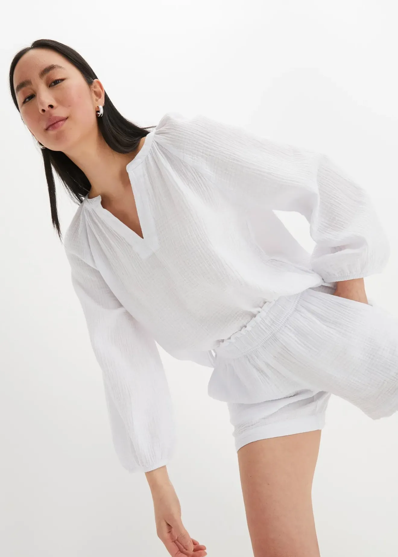 bonprix Blouse oversize en gaze de coton|Femme Chemisiers