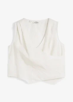 Femme bonprix Premium|Chemisiers|Blouse sans manches 100 % lin à encolure croisée