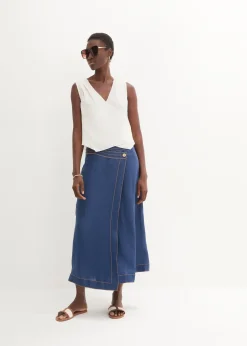 Femme bonprix Premium|Chemisiers|Blouse sans manches 100 % lin à encolure croisée