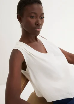 Femme bonprix Premium|Chemisiers|Blouse sans manches 100 % lin à encolure croisée