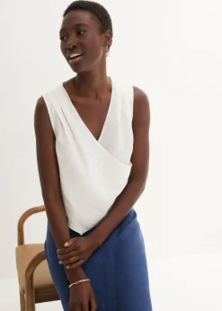 Femme bonprix Premium|Chemisiers|Blouse sans manches 100 % lin à encolure croisée