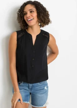 Femme bonprix Chemisiers|T-Shirts & Tops|Blouse sans manches avec détail au crochet