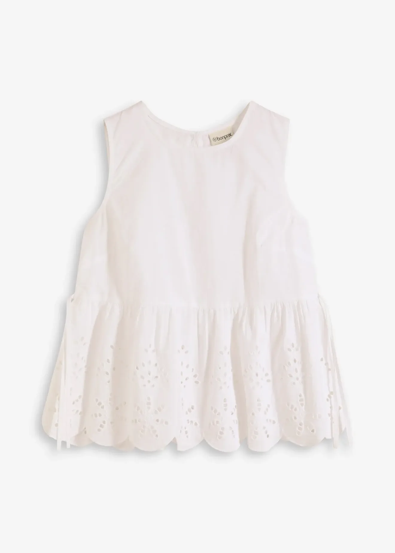 bonprix Blouse sans manches avec broderies anglaises, fendue sur les côtés|Femme Chemisiers|T-Shirts & Tops