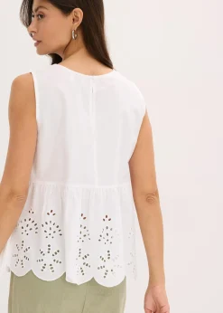 bonprix Blouse sans manches avec broderies anglaises, fendue sur les côtés|Femme Chemisiers|T-Shirts & Tops
