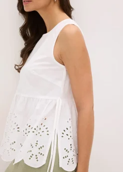 bonprix Blouse sans manches avec broderies anglaises, fendue sur les côtés|Femme Chemisiers|T-Shirts & Tops