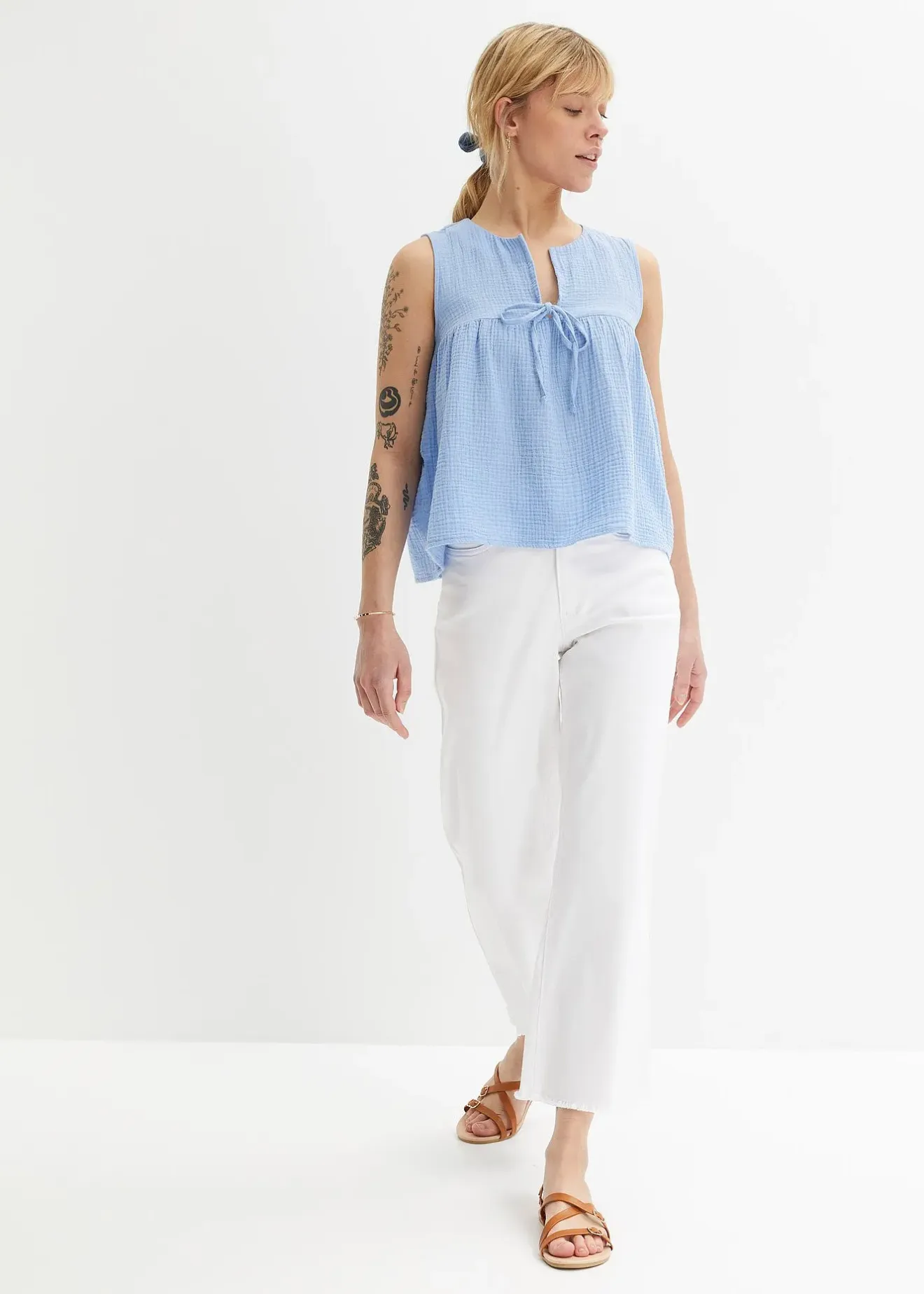 bonprix Blouse sans manches en gaze de coton|Femme Chemisiers|T-Shirts & Tops