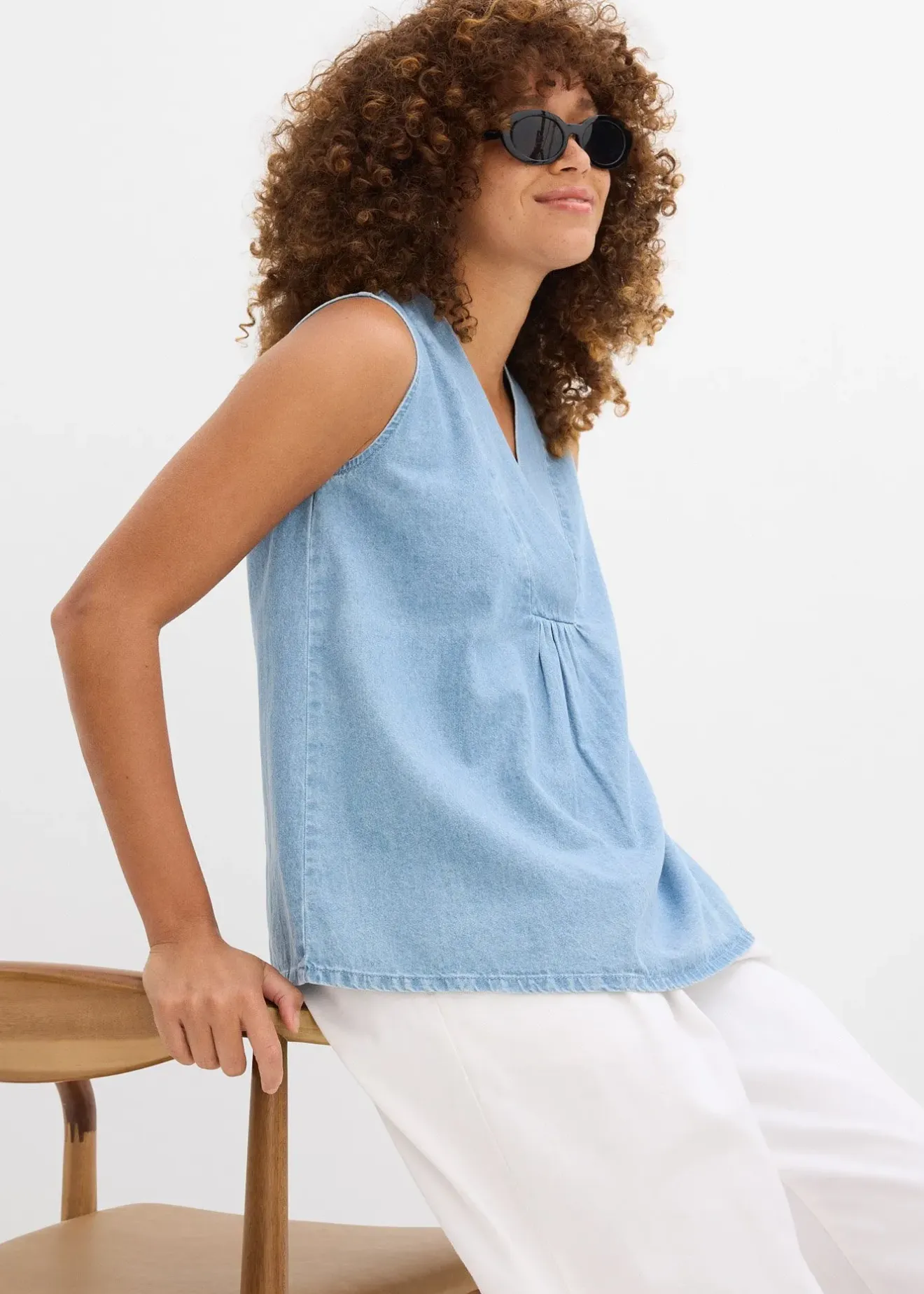 bonprix Blouse sans manches en jean|Femme Chemisiers|T-Shirts & Tops