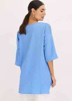 Femme bonprix Chemisiers|Blouse texturée avec bande de dentelle