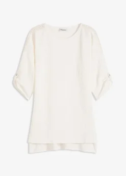 bonprix Blouse texturée avec bande de dentelle|Femme Chemisiers