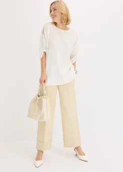 bonprix Blouse texturée avec bande de dentelle|Femme Chemisiers