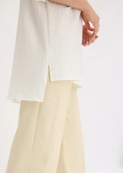 bonprix Blouse texturée avec bande de dentelle|Femme Chemisiers