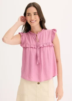 bonprix Blouse volantée en viscose mélangée|Femme Chemisiers