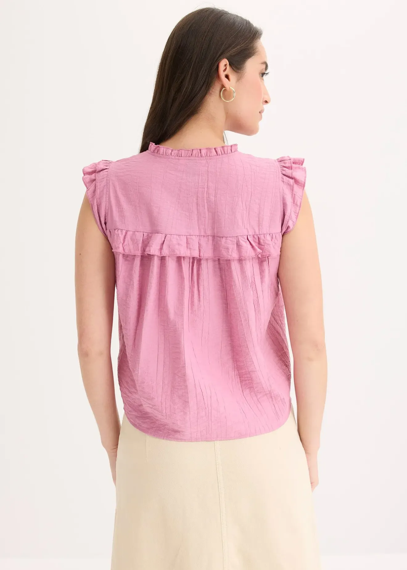 bonprix Blouse volantée en viscose mélangée|Femme Chemisiers
