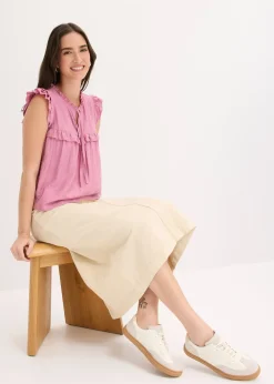 bonprix Blouse volantée en viscose mélangée|Femme Chemisiers