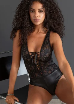 bonprix Body ouvert avec wet look|Femme Lingerie Érotique