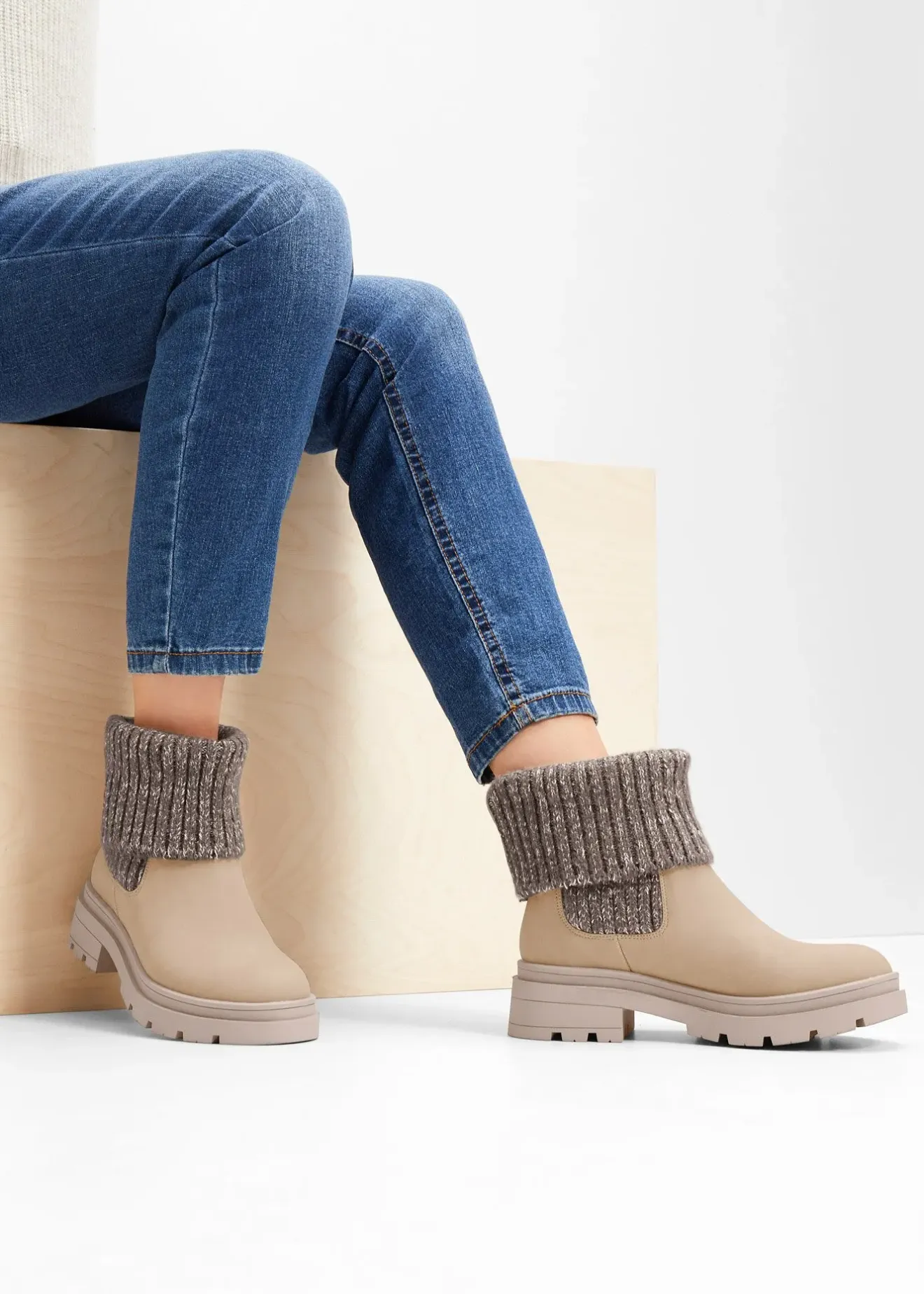 bonprix Bottines Chelsea à empiècement maille|Femme Chaussures D'Hiver Fourrées|Boots