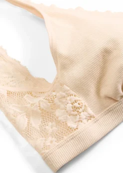 bonprix Brassière côtelée avec coton et dentelle|Femme Lingerie Coton|Soutiens-Gorge