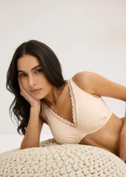 bonprix Brassière côtelée avec coton et dentelle|Femme Lingerie Coton|Soutiens-Gorge