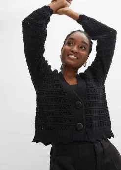 bonprix Cardigan ajouré 100% coton|Femme Maille|Pulls & Gilets