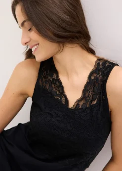 bonprix Chemise de nuit avec empiècement dentelle|Femme Lingerie Nuit