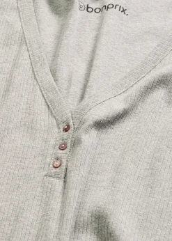 bonprix Chemise de nuit en matière côtelée avec boutons|Femme Lingerie Nuit