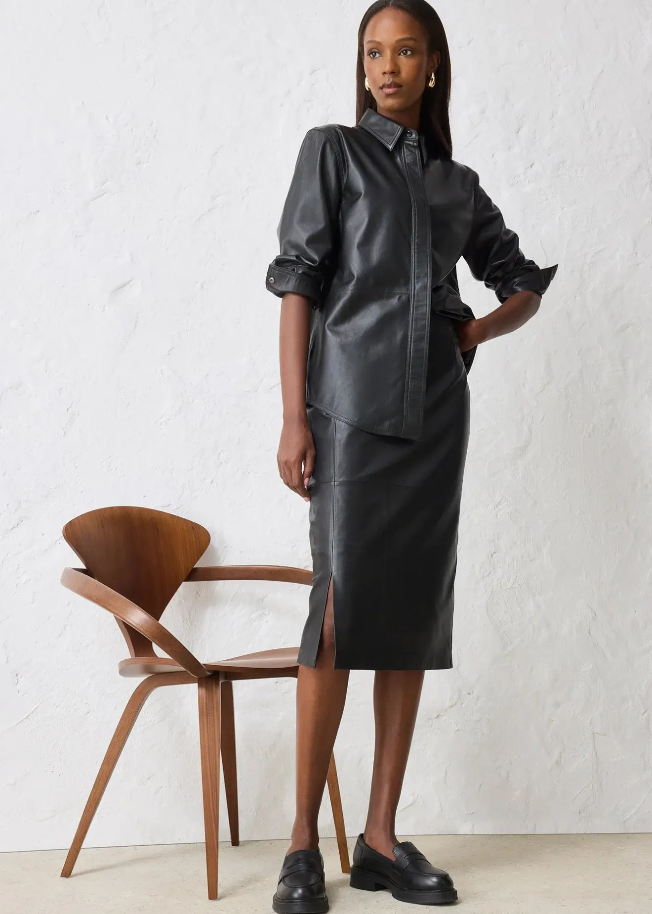 Femme bonprix Premium|Chemisiers|Chemise en cuir d’agneau nappa