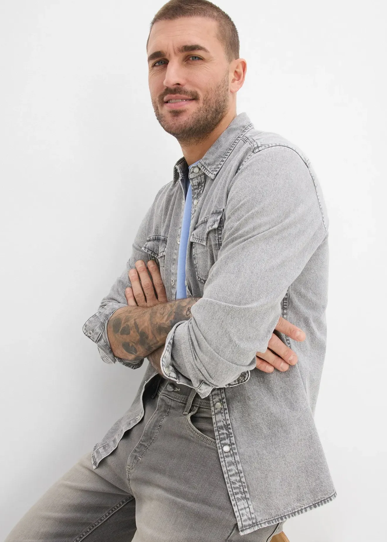 Homme bonprix Chemises|Chemise en jean 100% coton