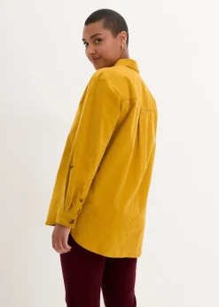 bonprix Chemise en velours côtelé avec fentes sur le côté|Femme Chemisiers