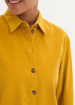 bonprix Chemise en velours côtelé avec fentes sur le côté|Femme Chemisiers