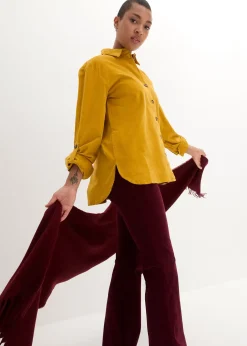 bonprix Chemise en velours côtelé avec fentes sur le côté|Femme Chemisiers