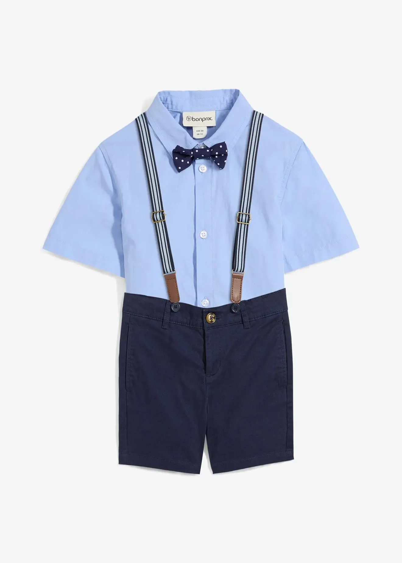 Enfant bonprix Vêtements Enfant|Garçons 2-8 Ans·Costumes & Chemises|Chemise manche courtes, bermuda chino, bretelles et nœud papillon (ens. 4 pces)