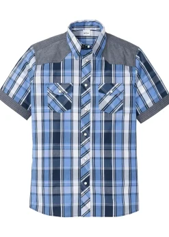 bonprix Chemise manches courtes avec empiècements denim|Homme Chemises