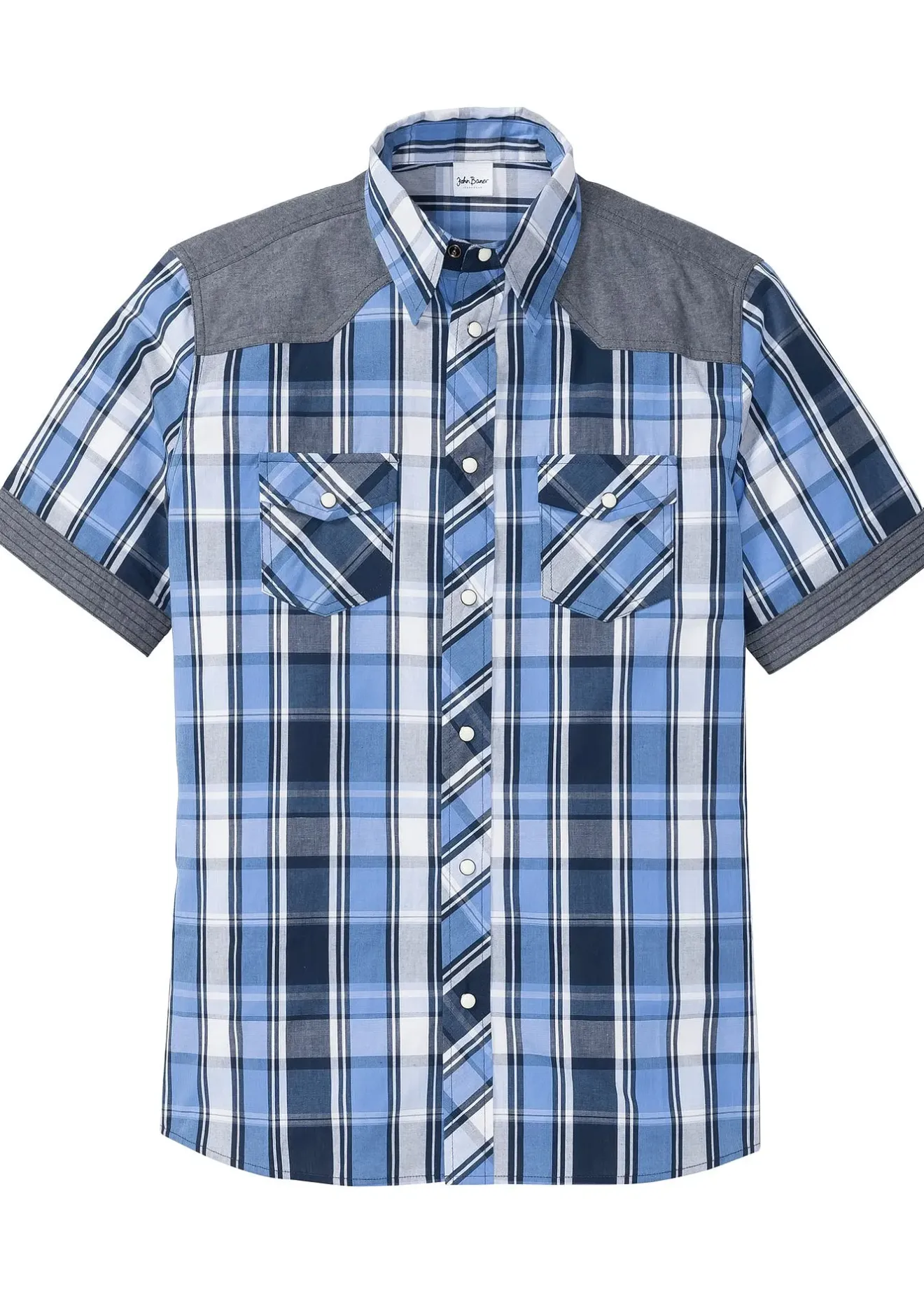 bonprix Chemise manches courtes avec empiècements denim|Homme Chemises