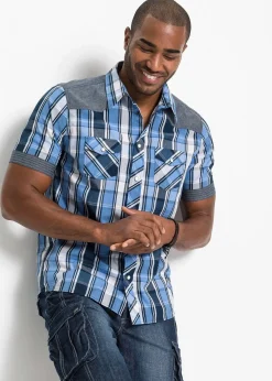 bonprix Chemise manches courtes avec empiècements denim|Homme Chemises