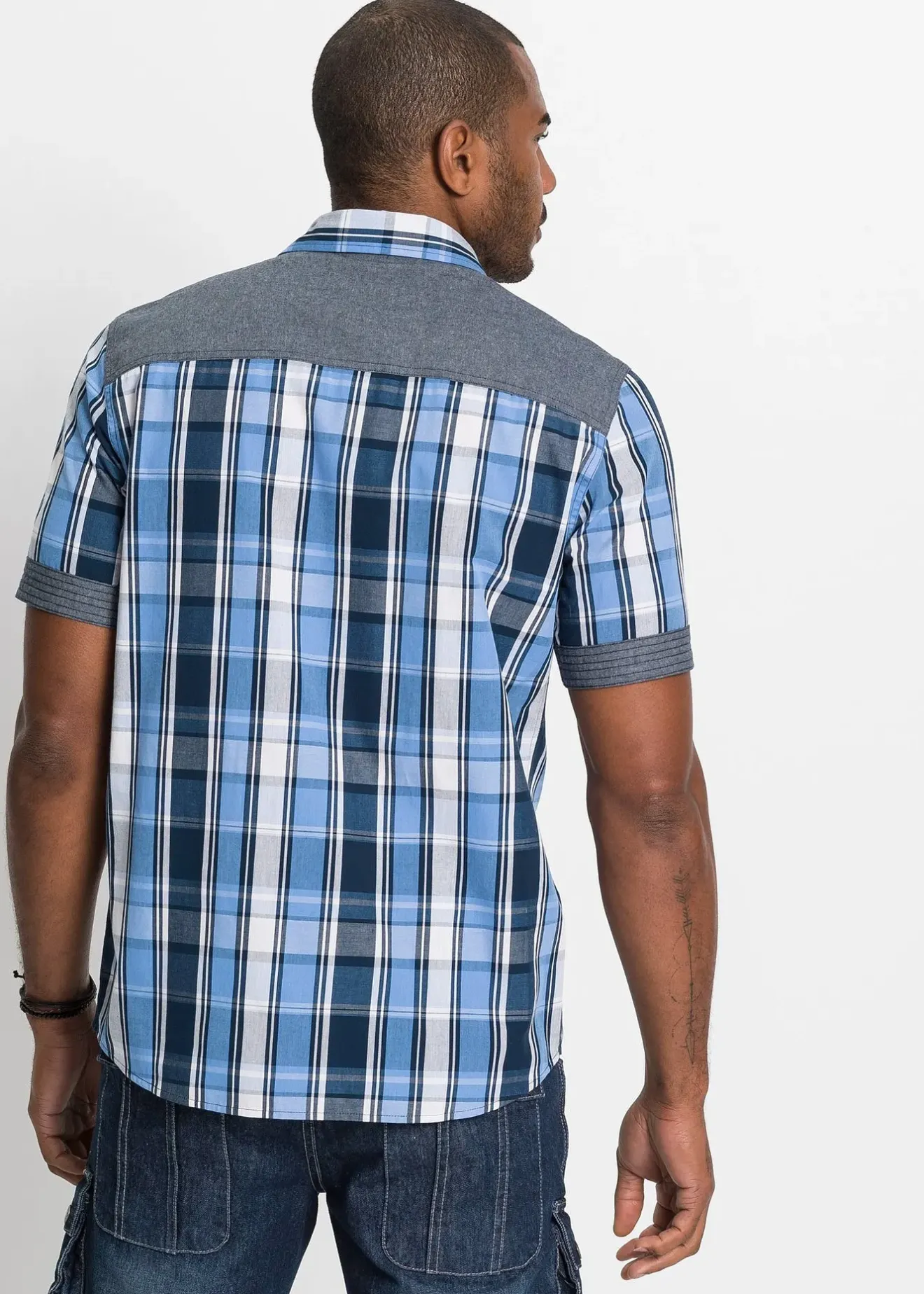 bonprix Chemise manches courtes avec empiècements denim|Homme Chemises